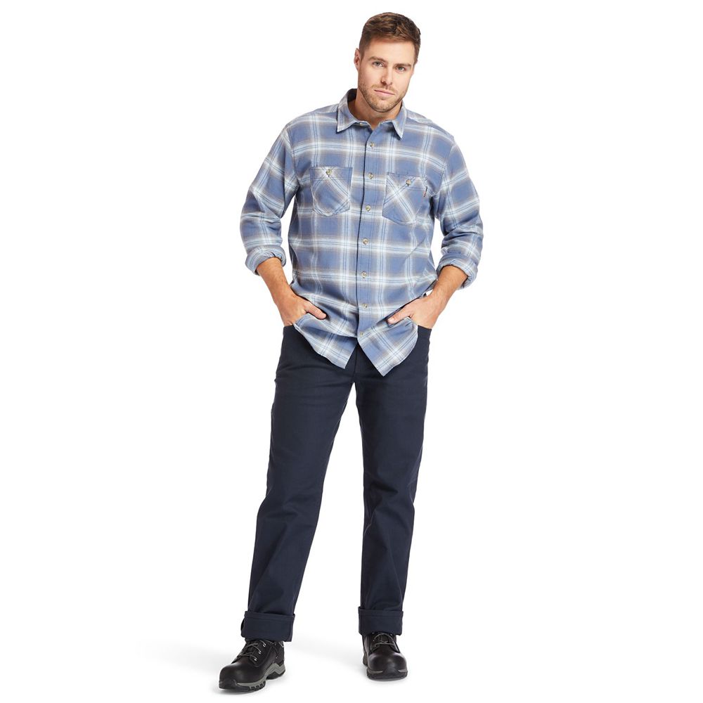 Camasi Timberland Barbati Albastri - Pro® Big & Tall Woodfort Flex Flannel Work - Romania - WHLQXB05